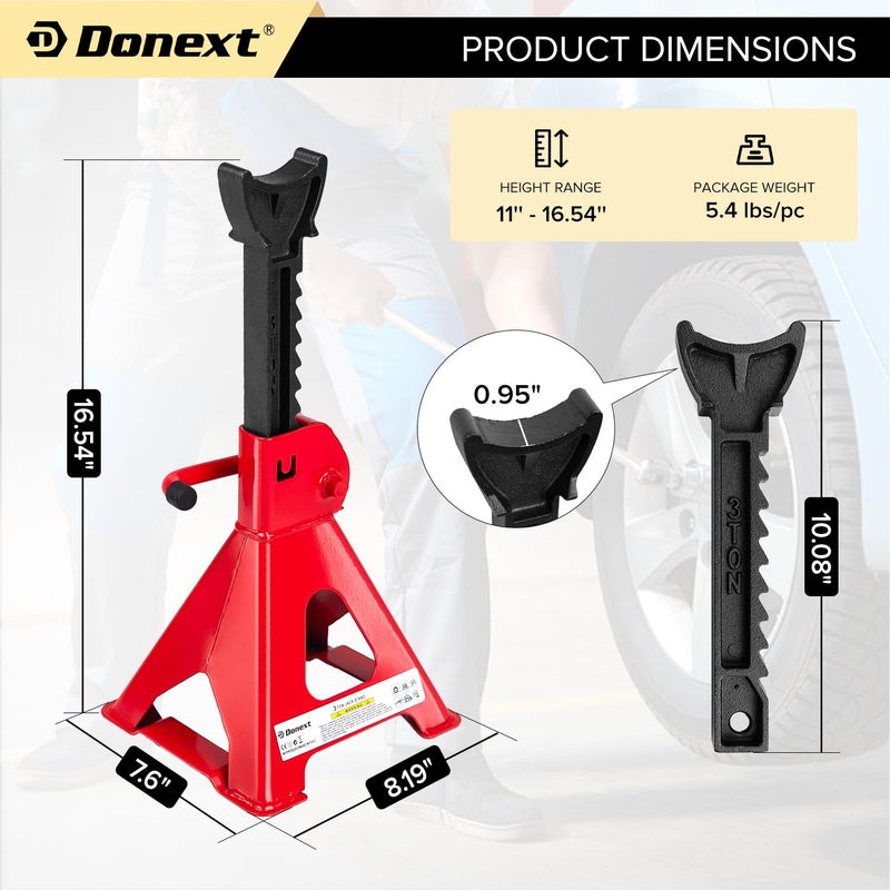 Donext Jack Stands 3 Ton (6 500 lb) Capacity Steel  1 Pair Red Lifting Stand Adjustable Jack Stands - Image 2